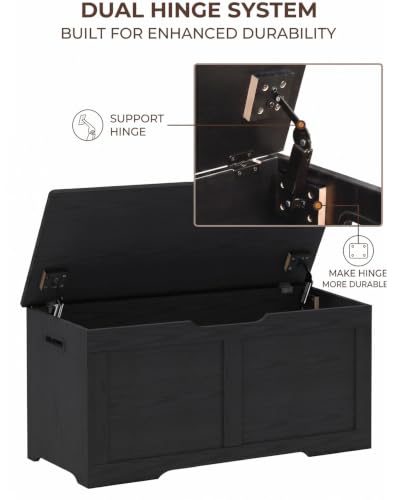 Black Timberer 31.5-Inch Wooden Storage Chest with Safety Hinges, Rustic Bench