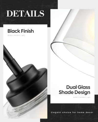 TENGXIN 2 Pack Matte Black Pendant Lights for Kitchen Island with Dual Glass Shades - Adjustable Height