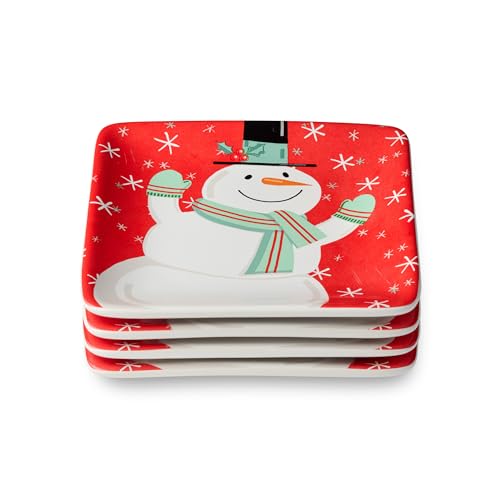 Christmas Whimsy Snowman Set of 4 Canape Plates – 6-Inch Square