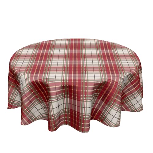 Ancordivo Xmas Plaid Round Tablecloth 60 Inch Red Green Holiday Checkered Dining Cover