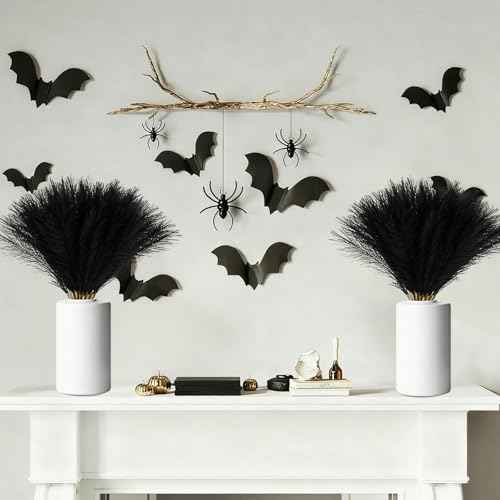 30Pcs Faux Pampas Grass,21.6" Artificial Pompous Grass for Home Wedding Boho Valentine St. Patrick Independence Halloween Fall Christmas Party Decor,Black