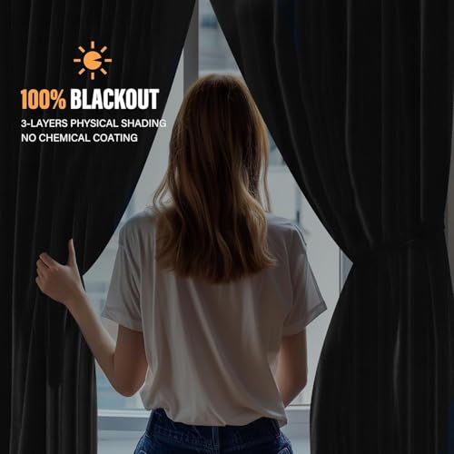 MaKefeile Blackout Room Divider Curtains with Ceiling Track Set - 150W x 96L, Pack of 1, Black