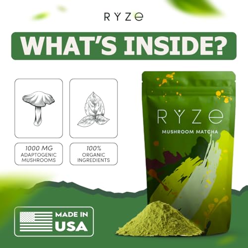 RYZE Organic Mushroom Matcha 6 Adaptogenic Mushrooms - 6.33 oz Pack