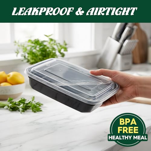 32oz Meal Prep Containers with Lids - 100 Pack, Airtight, Reusable, Food-Grade Plastic