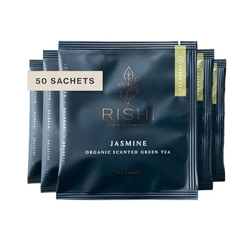 Organic Jasmine Green Tea Bags - 50 Count Sachets - Caffeinated, USDA Organic