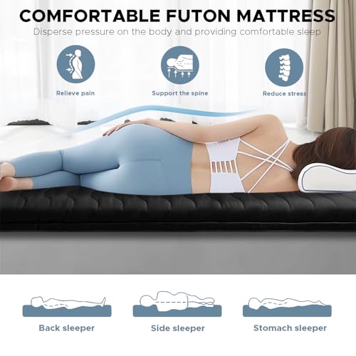 SCHNAUZER HOME Japanese Queen Floor Mattress 3.5" Thick Black Futon