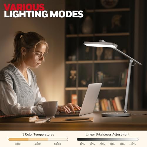 Honeywell HWT-H4 LED Desk Lamp - Gray, Dimmable, Eye-Caring, Auto Sensor