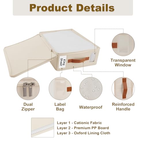 KitHero White Bed Sheet Organizer 4 Pack – Waterproof Linen Closet Storage with Zipper & Handles