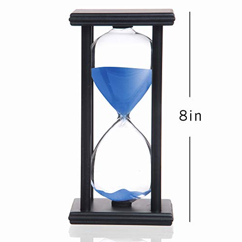 SAMLONG Blue Sand Hourglass Timer 60 Minutes Black Wooden Frame