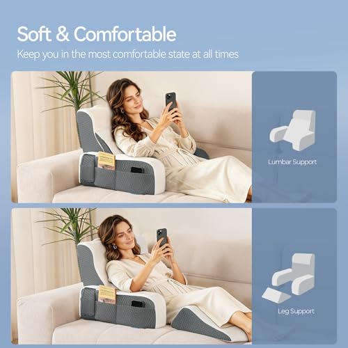 Kayfia White Gel Memory Foam Reading Pillow, 19-Inch Back Rest & Support