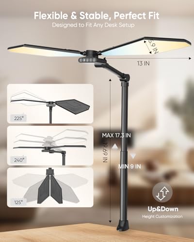 Black 36W Dual-Head LED Desk Lamp with Clamp and Remote Control