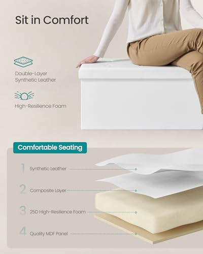 SONGMICS 43.3-Inch Foldable Storage Ottoman Bench White without Flipping Lid