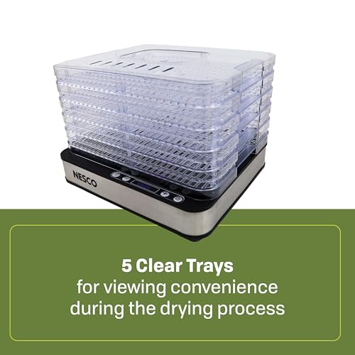 NESCO Food Dehydrator with 5 BPA-Free Trays, Adjustable Temp, Compact Kitchen Appliance