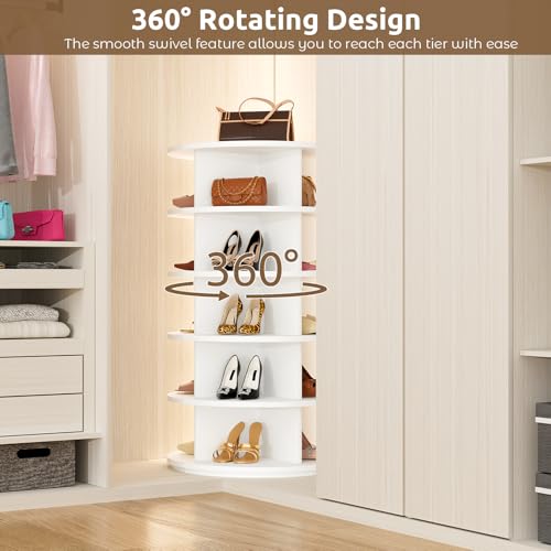 White 5-Tier Rotating Shoe Rack Organizer Tower for 20-24 Pairs, Space-Saving Closet Storage