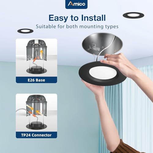 LED Recessed Lighting 6 Inch Black Retrofit Can Light - 5 Color Temp, Dimmable