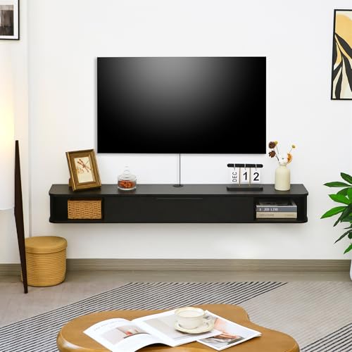 Mordchil HF Black Floating TV Stand for 55-65 inch Wall-Mounted Media Console