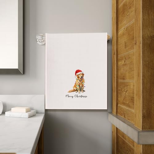 Golden Merry Christmas Dog Kitchen Towels (Cilrii) 16x24 – Gifts for Golden Retriever Lovers