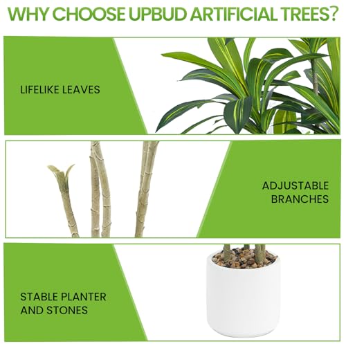 Artificial Dracaena Tree with White Planter - 5ft Tall Faux Indoor Plant