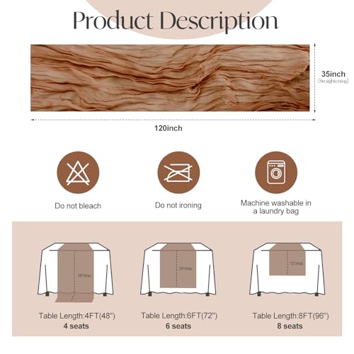 2 Pcs Terracotta Cheesecloth Table Runner 120in — Boho Rustic Gauze Set