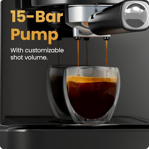 Chefman Espresso Machine with 15-Bar Pump & Steam Wand, Compact Coffee Maker