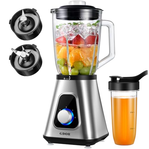GDOR 1200W Glass Blender with To-Go Cup - Smoothie & Food Mixer Set