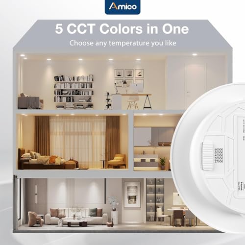 Recessed LED Can Lights 5/6 Inch, White, 12 Pack, 5 CCT Selectable, Easy Install