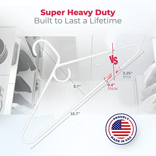 Neaties 24 Pack Heavy Duty Plastic Clothes Hangers - White, 10lb Capacity, Made in USA