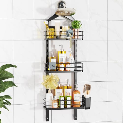 Adjustable Overhead Shower Caddy - 3 Tier Black Hanging Bathroom Organizer