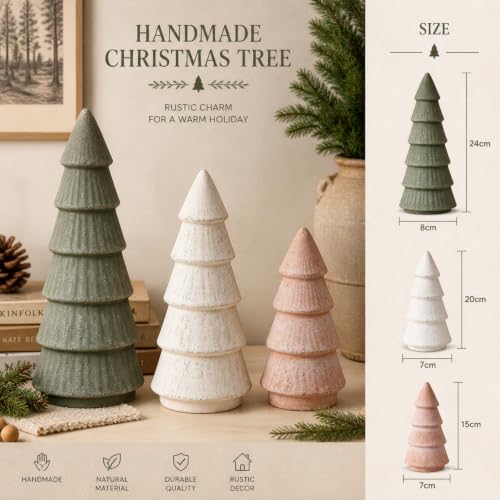Skylety 3-Piece Vintage Terracotta Christmas Tree Figurines Set
