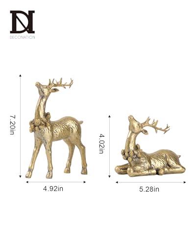 DN Deconation Gold 2-Pack Christmas Reindeer Figurines - Tabletop Decor Set