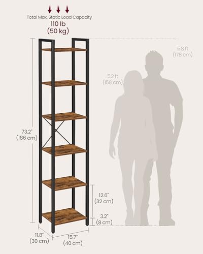 VASAGLE 6-Tier Bookshelf, Bookcase Book Shelf with Steel Frame