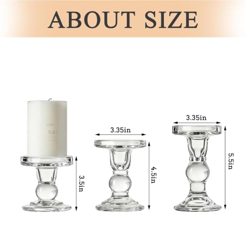 12 Pcs Clear Glass Candle Holders Set of 3 Heights - Pillar & Tealight Candlestick Holders