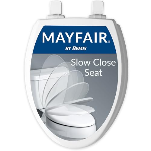 Mayfair Cassel Elongated Slow Close Toilet Seat - Easy Clean Premium Wood, White, Made in USA