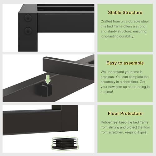 EMODA Queen Bed Frame Black 7 Inch No Box Spring Needed Easy Assembly