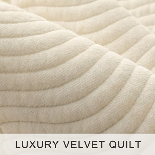 Queen Size Reversible Cotton Quilt Set with Wave Quilting - Grey & White, 90x96, Grid Pattern - Includes 2 Pillow Shams - Light & Soft for All Seasons