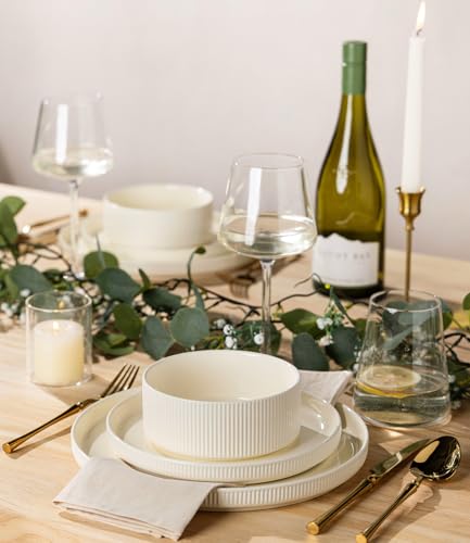 TheTerra 12-Piece Ceramic Dinnerware Set for 4 - Beige, Microwave Safe
