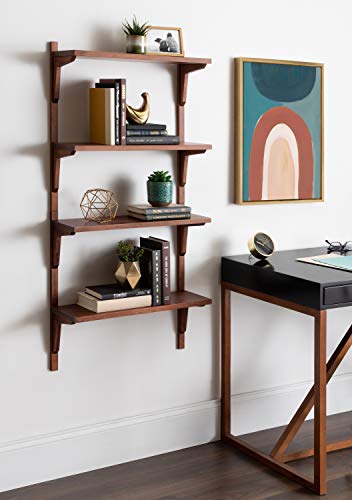 Walnut Mid-Century Wall Shelf - 24x8x24 Inch Double Tier Storage & Display