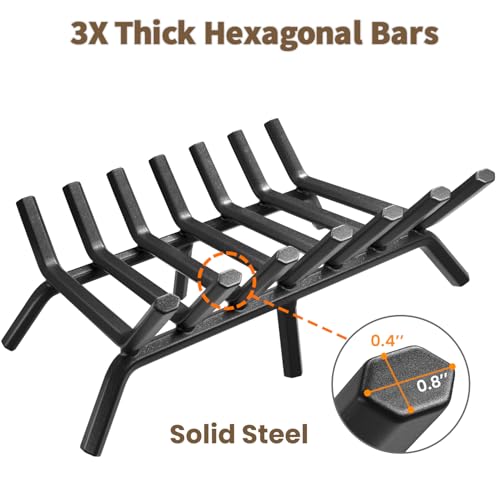 30 Inch Heavy Duty Fireplace Grate - Wrought Iron Log Holder for Indoor Outdoor Fireplaces & Fire Pits