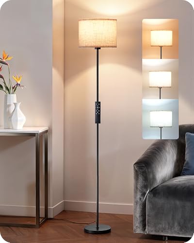 EDISHINE Black Modern 2-Shade Floor Lamp for Living Room - Dimmable & Stable