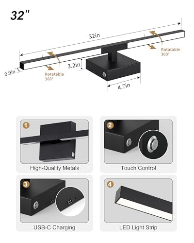 Black 32 Inch Battery Operated Wall Sconces with Remote Control - 2 Pack