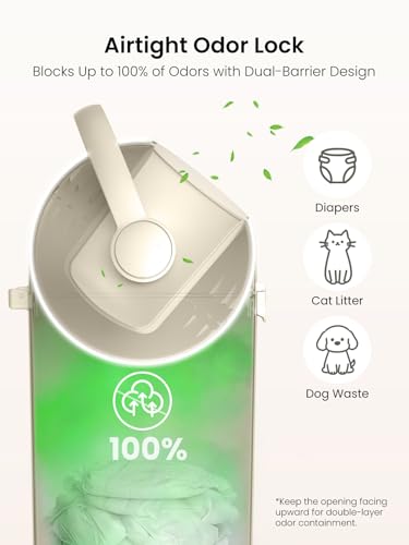 Odor-Locking Baby Diaper Pail with Dual-Barrier Seal - Beige, No Special Bags Needed