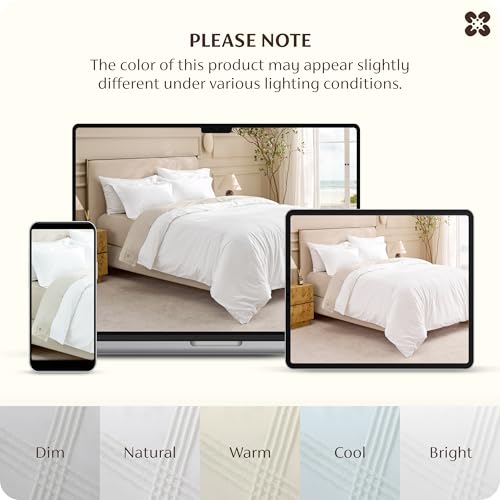 Bedsure Queen 100% Cotton Percale Duvet Cover Set White Rope Weave - Hotel Style