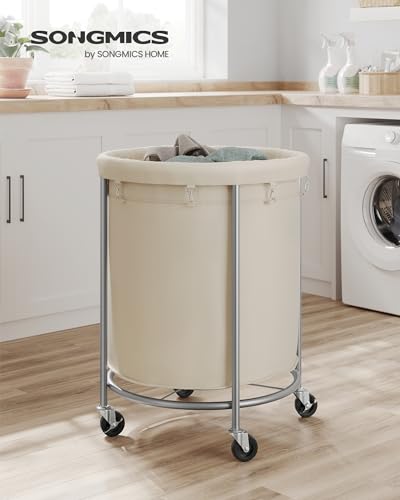 SONGMICS Cream White 190L Laundry Basket with Wheels & Removable Bag