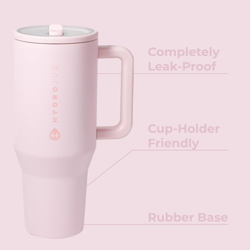 HydroJug Traveler - 32 oz Insulated Water Bottle with Handle & Flip Straw - Leak Resistant, Pink Sand