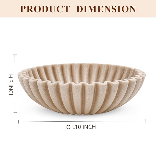 Beige Large Decorative Ruffle Bowl - Modern Handmade Fruit & Key Organizer, 10-inch Wide Home Decor