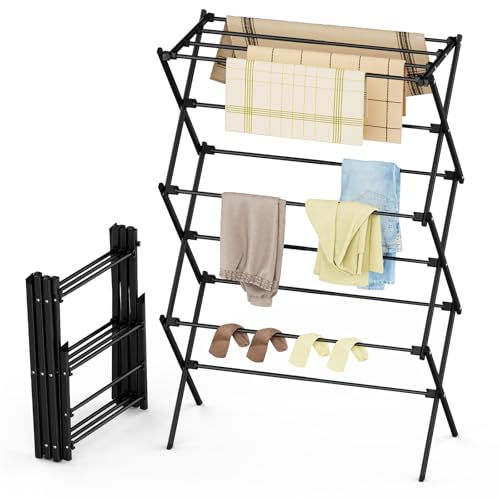 Foldable 3-Tier Clothes Drying Rack Black - Rust-Resistant Indoor & Outdoor Laundry Organizer