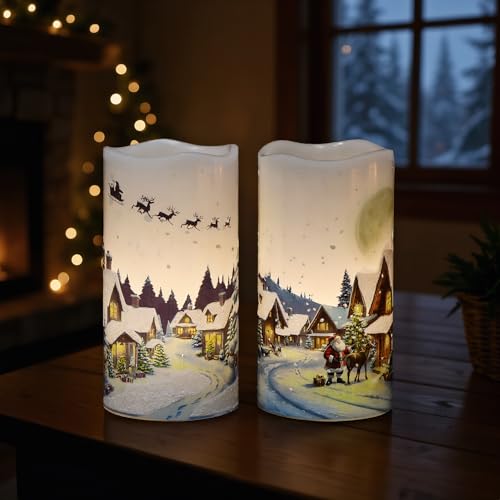 KunSwenn 2-Pack Christmas Santa & Snowman Flameless LED Candles with Remote Timer