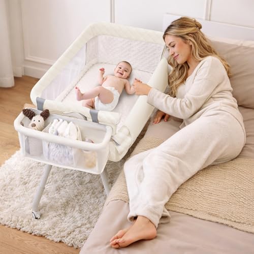 UBBTWJ White 4-in-1 Baby Bassinet Bedside Sleeper & Crib with Storage