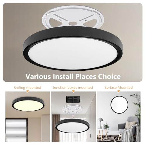 OFFIY Black 15.8 Inch LED Ceiling Light Flush Mount 34W 3060LM Dimmable