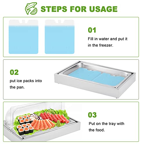Ice Food Serving Display Tray with Clear Roll Top Cover & 2 Ice Packs